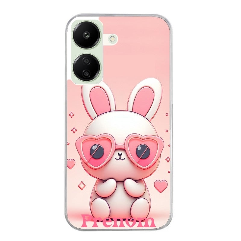 Coque taperso pour POCO C65 4G avec motif lapin lunettes personnalisee protection antichoc personnalisée