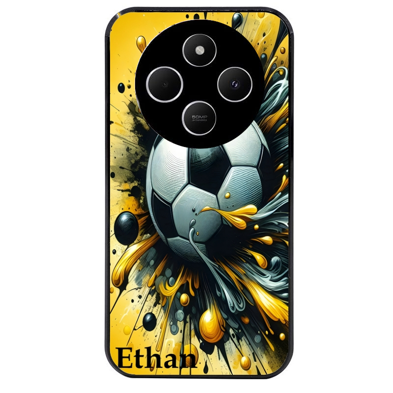 Coque noire taperso pour POCO C75 avec motif football personnalisee protection antichoc personnalisée