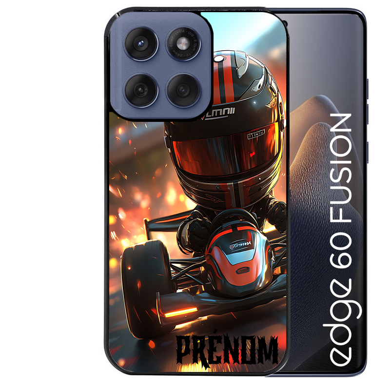 Coque noire taperso pour Moto Edge 60 et Neo Fusion Pro avec motif karting f1 personnalisee protection antichoc personnalisée