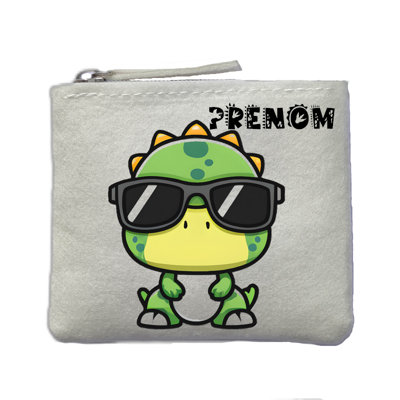 Porte monnaie personnalisé dinosaure lunettes ivoire en feutrine en feutrine ivoire