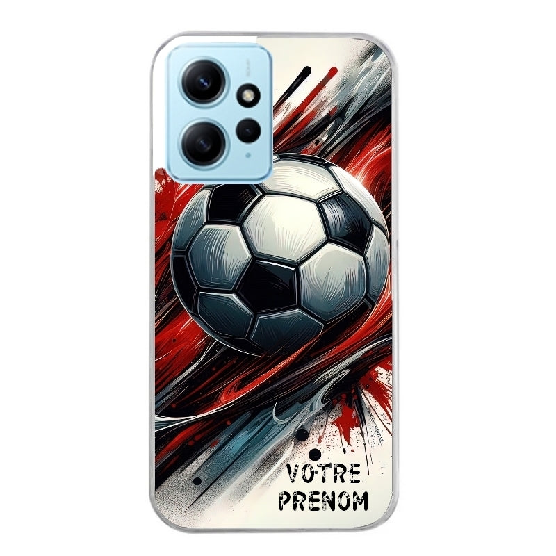 Coque taperso pour POCO X5 5G avec motif ballon foot avec prenom protection antichoc personnalisée
