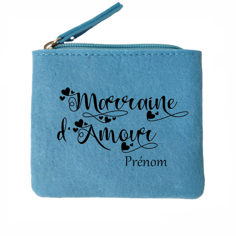 Porte monnaie personnalisé marraine d'amour en feutrine en feutrine