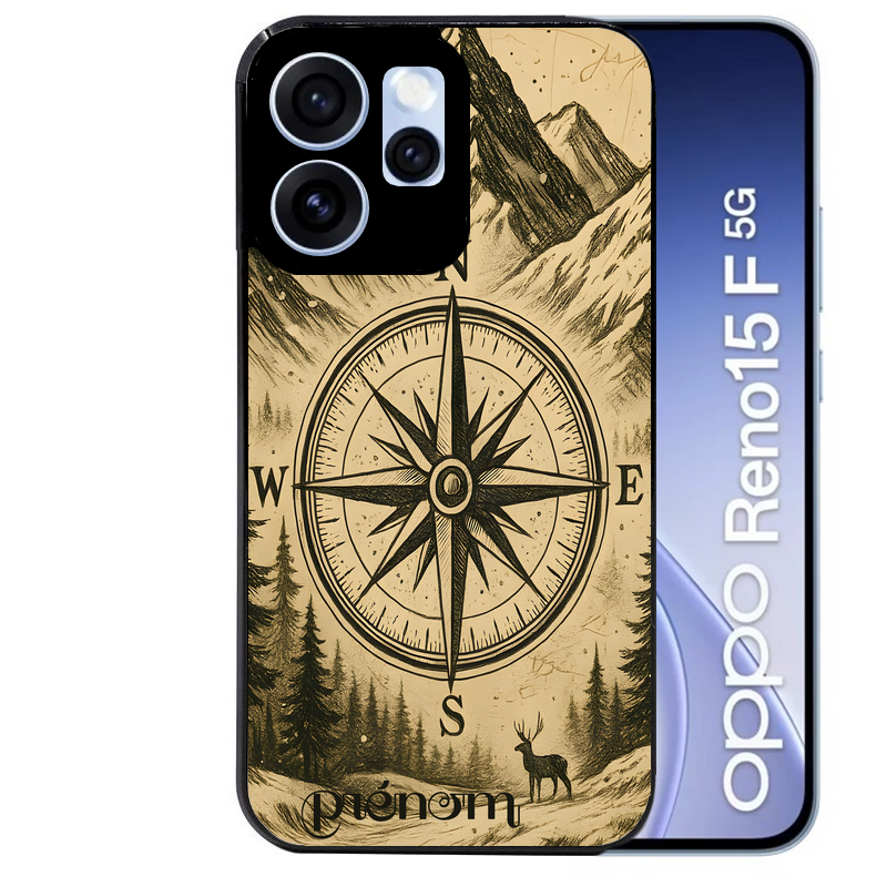 Coque noire taperso pour OPPO Reno 15 et F FS 5G avec motif voyage et boussole protection antichoc personnalisée