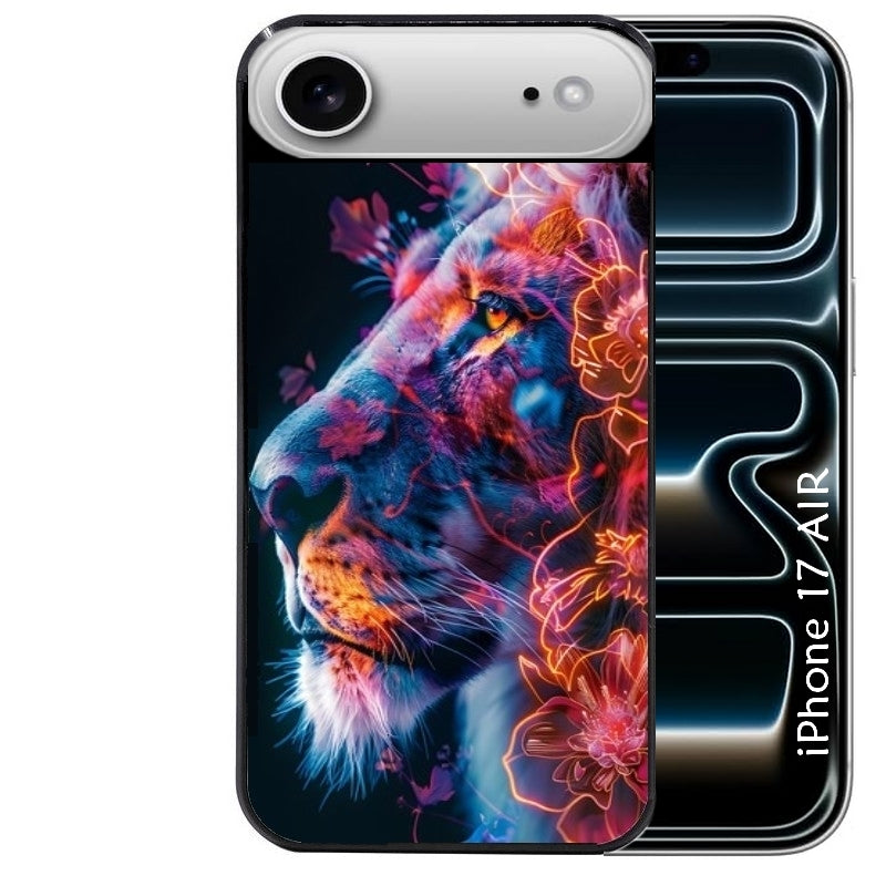Coque noire taperso pour Iphone 17 17E AIR MAX PRO avec motif lion fluo protection antichoc personnalisée
