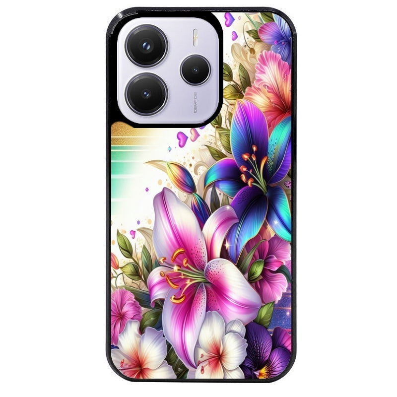 Coque noire taperso pour Redmi Note 14 et PRO PLUS 4G 5G avec motif fleur fluo protection antichoc personnalisée