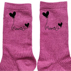 Chaussettes paillettes rose motif mamie coeur