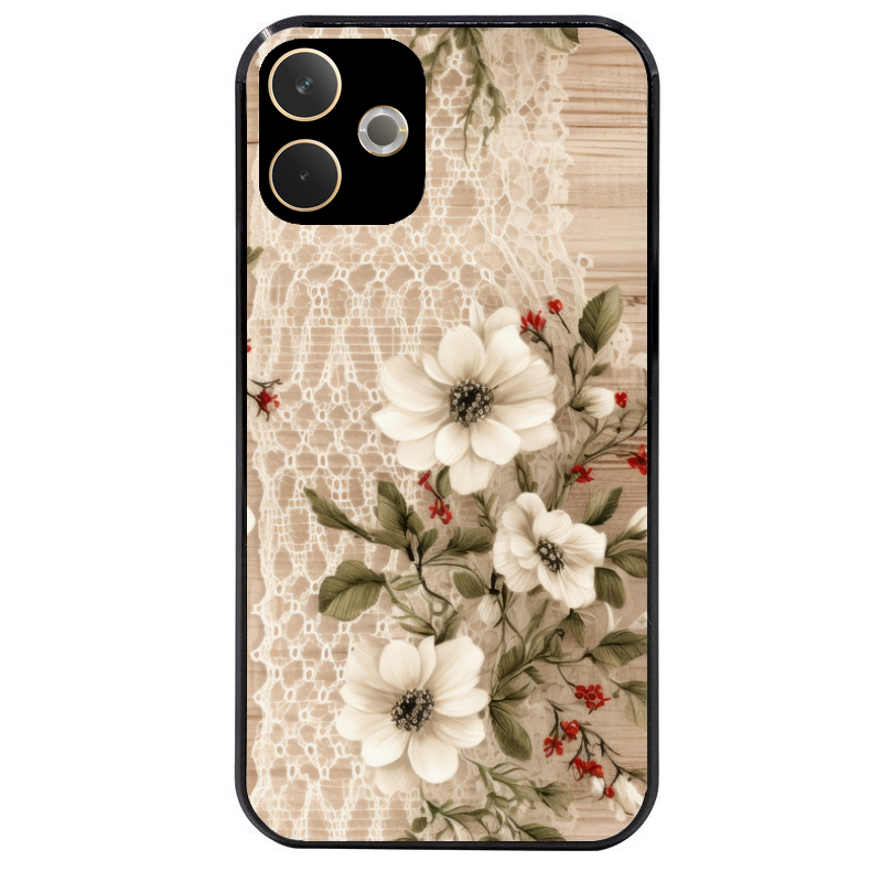 Coque noire taperso pour OPPO A5 PRO 4G et 5G avec motif bois et dentelle 2 protection antichoc personnalisée