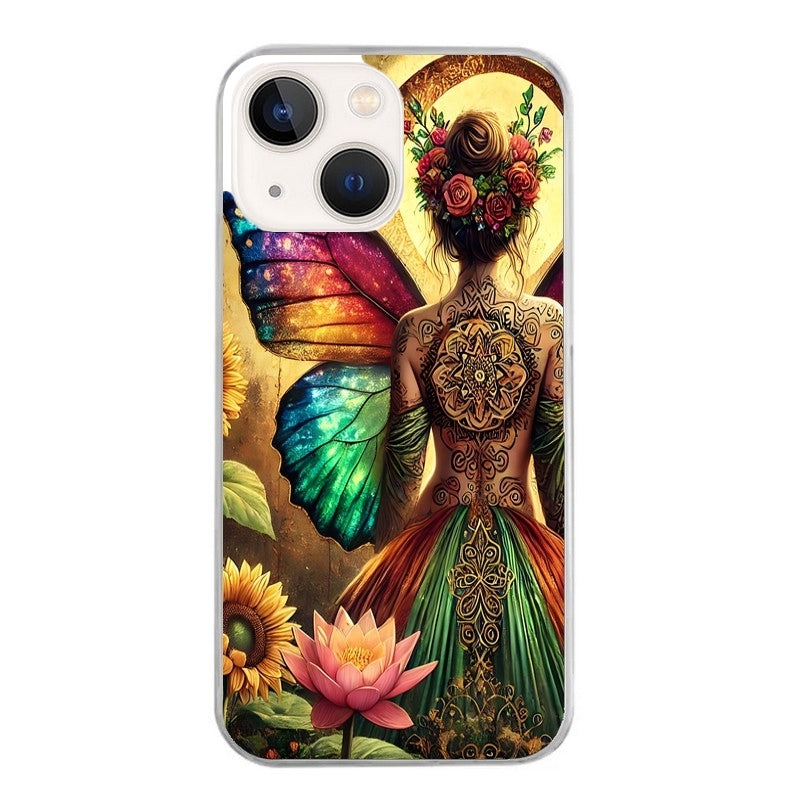Coque taperso pour Iphone 15 et PRO PLUS PRO MAX avec motif fee et fleurs protection antichoc personnalisée