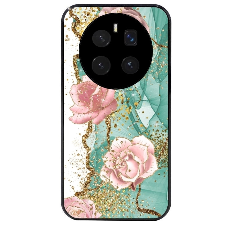 Coque noire taperso pour Magic 7 LITE et PRO avec motif marbre fleur turquoise protection antichoc personnalisée