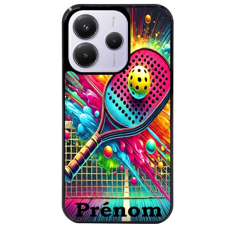 Coque noire taperso pour Redmi Note 14 et PRO PLUS 4G 5G avec motif padel raquette personnalisee protection antichoc personnalisée