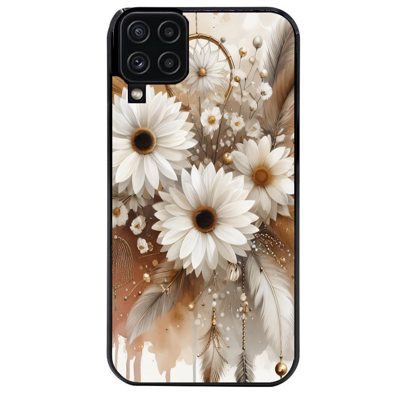 Coque noire taperso pour galaxy A22 A32 A52 A52S 4G 5G  avec motif dreamcatcher marguerite protection antichoc personnalisée
