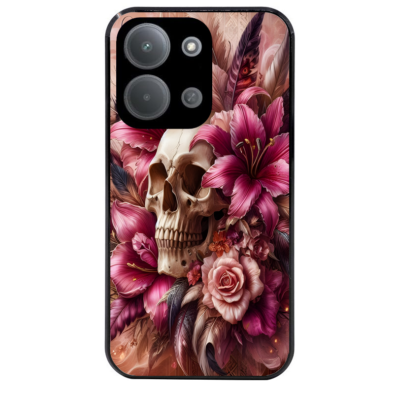 Coque noire taperso pour POCO C85 avec motif tete de mort skull plume protection antichoc personnalisée