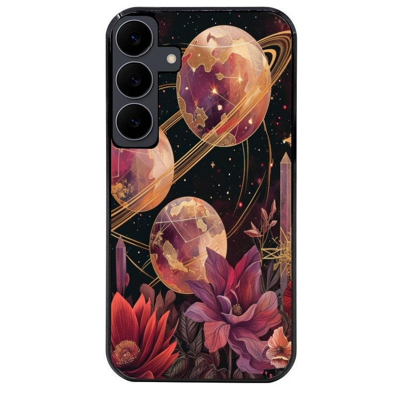 Coque noire taperso pour galaxy A06 A16 A26 A36 A56 avec motif astro et fleurs protection antichoc personnalisée