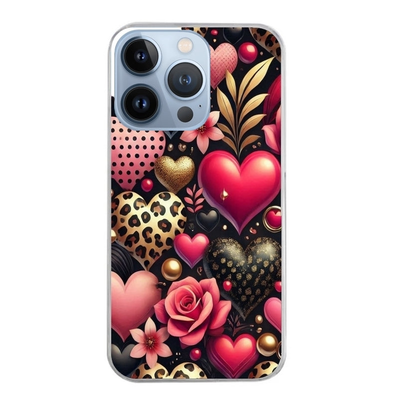 Coque taperso pour Iphone 13 et PRO MINI PRO MAX avec motif coeur et leopard protection antichoc personnalisée
