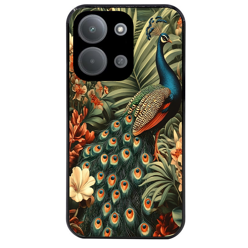 Coque noire taperso pour POCO C85 avec motif paon tropical protection antichoc personnalisée