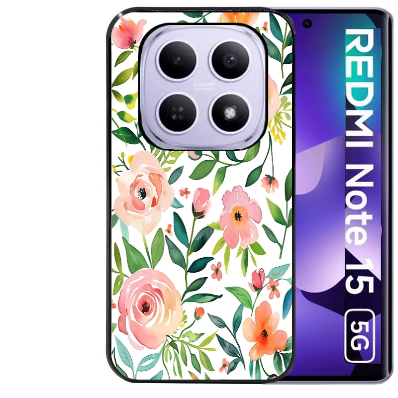 Coque noire taperso pour Redmi Note 15 et PRO PLUS 4G 5G avec motif fleur des champs protection antichoc personnalisée