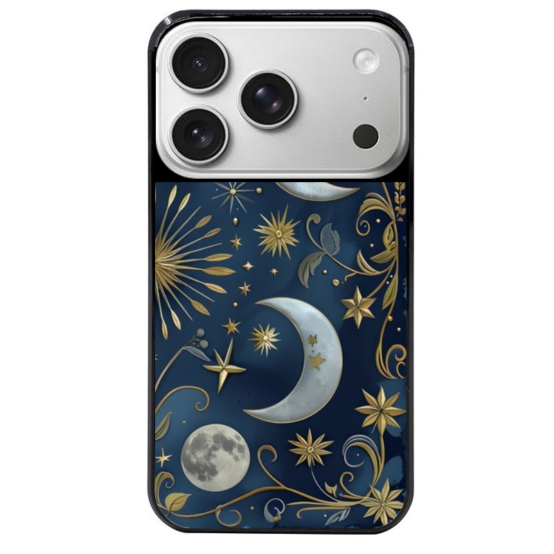 Coque noire taperso pour Iphone 17 17E AIR MAX PRO avec motif lune et etoile protection antichoc personnalisée