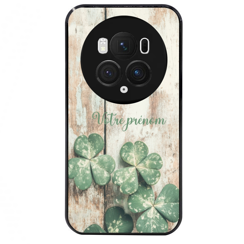 Coque noire taperso pour Magic 5 6 LITE et PRO avec motif bois et trefle personnalisee protection antichoc personnalisée