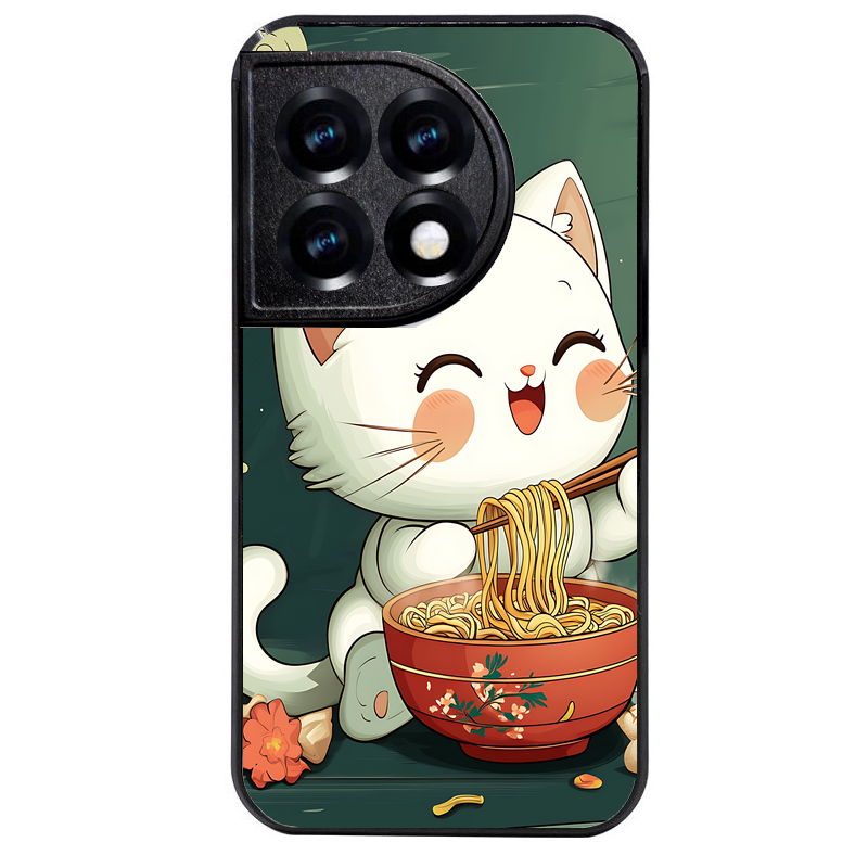 Coque noire taperso pour OnePlus 11 et 12 avec motif chat ramen nuage protection antichoc personnalisée