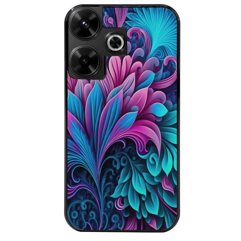 Coque noire taperso pour POCO M6 4G avec motif tropical violet et des fleurs protection antichoc personnalisée