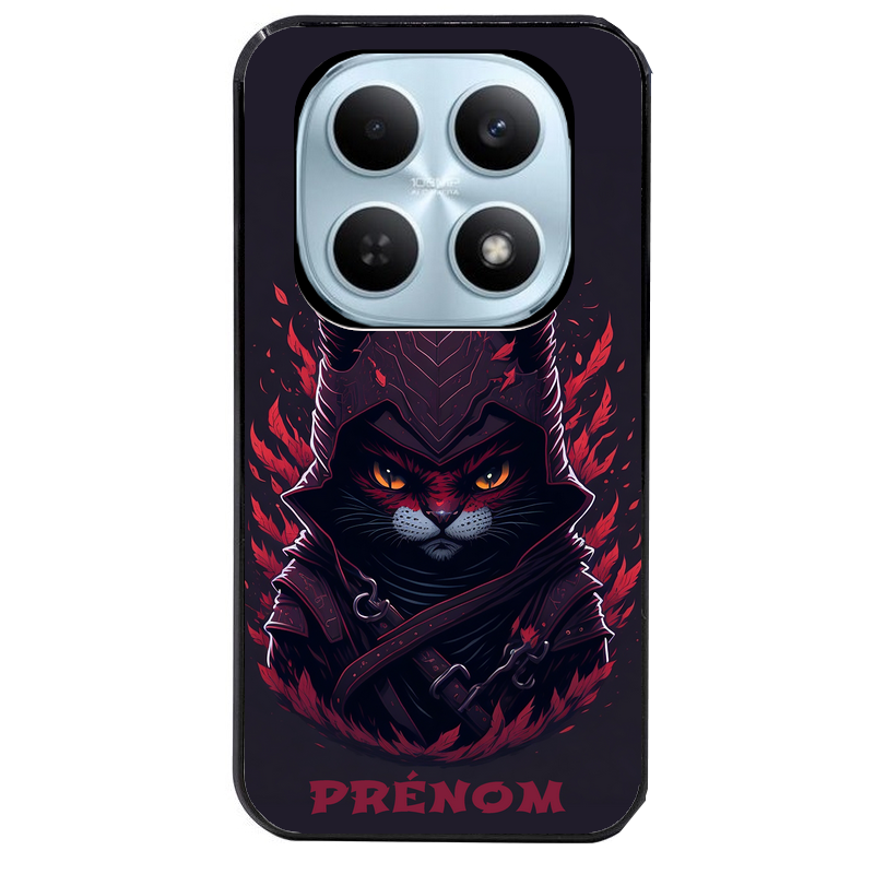 Coque noire taperso pour POCO M8 5G et PRO 5G avec motif chat samourai personnalise protection antichoc personnalisée