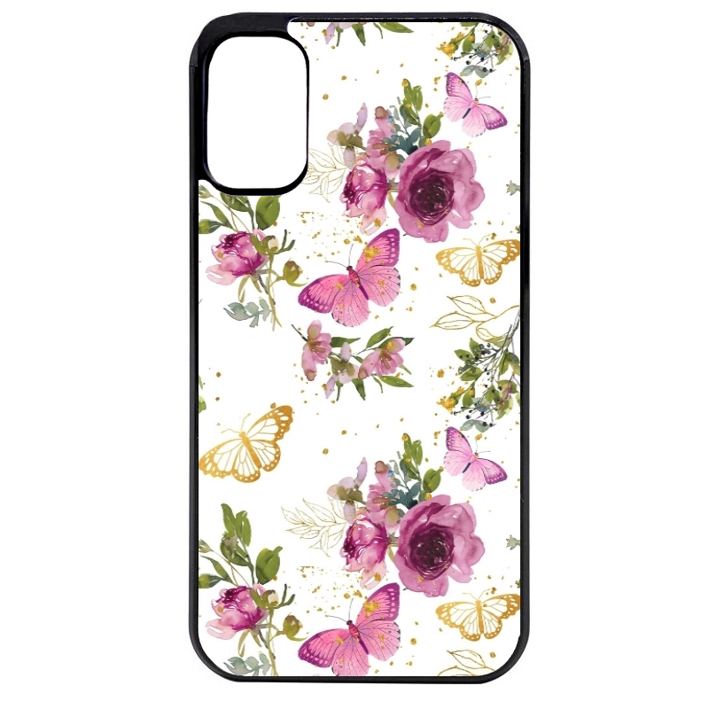 Coque noire taperso pour Moto E13 E14 E15 avec motif fleur et papillon protection antichoc personnalisée