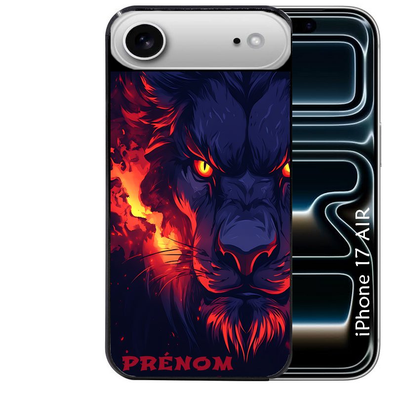Coque noire taperso pour Iphone 17 17E AIR MAX PRO avec motif lion anime protection antichoc personnalisée