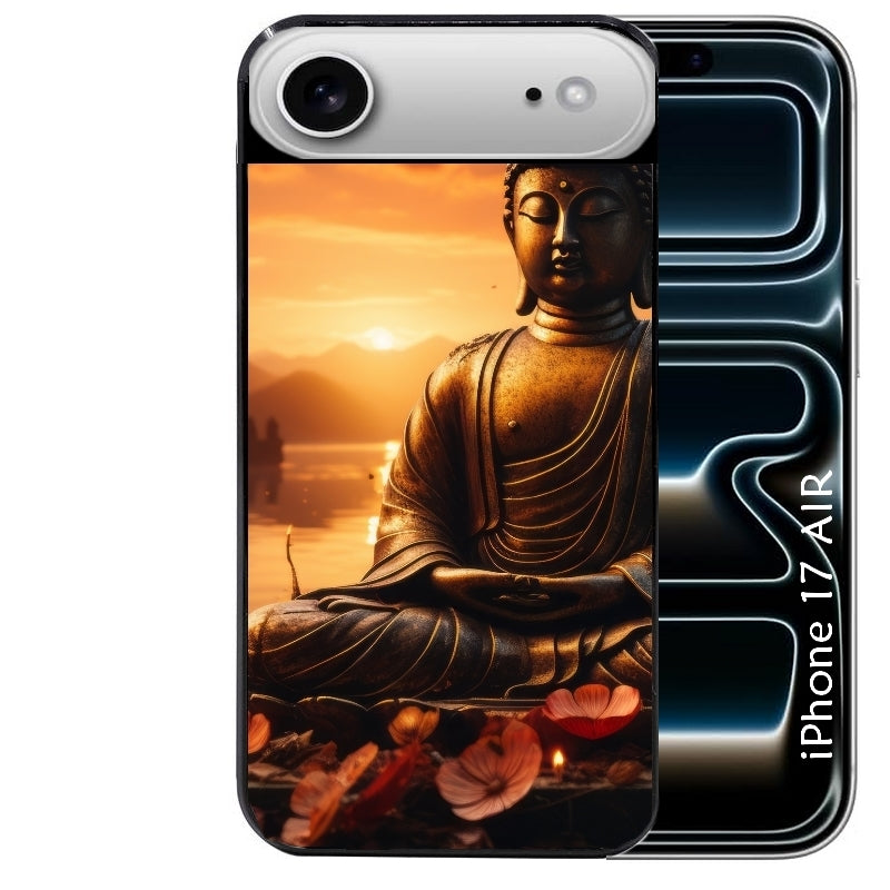 Coque noire taperso pour Iphone 17 17E AIR MAX PRO avec motif bouddha et soleil protection antichoc personnalisée