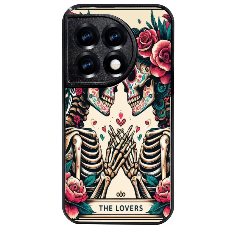 Coque noire taperso pour OnePlus 11 et 12 avec motif tete de mort lovers protection antichoc personnalisée