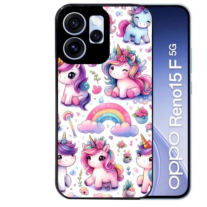 Coque noire taperso pour OPPO Reno 15 et F FS 5G avec motif licorne arc en ciel protection antichoc personnalisée