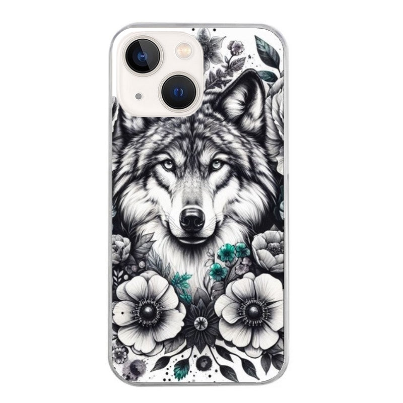 Coque taperso pour Iphone 11 et PRO PRO MAX avec motif loup et fleur protection antichoc personnalisée