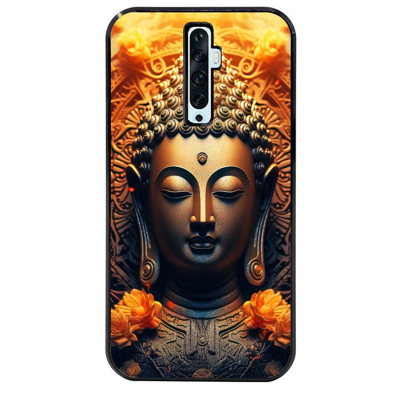 Coque noire taperso pour OPPO Reno 2 et 2Z avec motif bouddha et fleur protection antichoc personnalisée