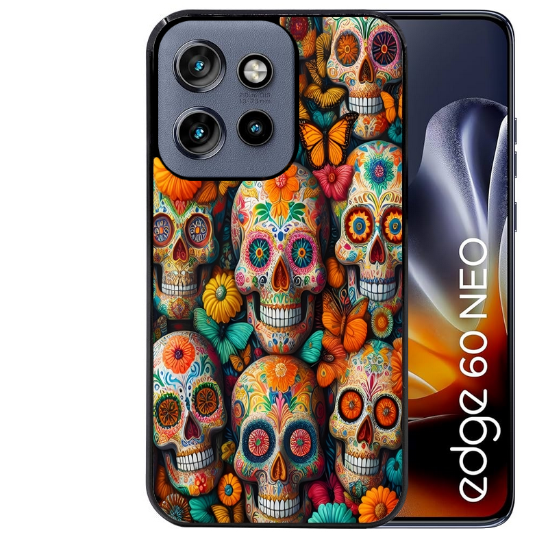 Coque noire taperso pour Moto Edge 60 et Neo Fusion Pro avec motif mort mexicaine papillon protection antichoc personnalisée
