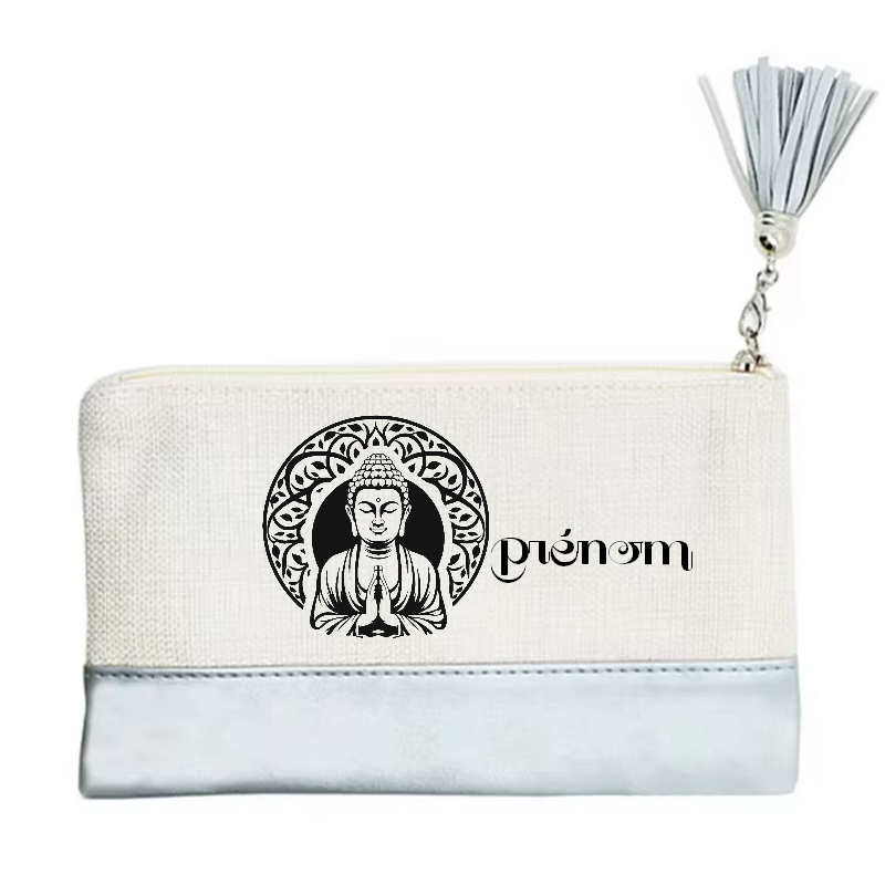 Pochette personnalisée motif bouddha mandala en toile et simili cuir personnalisée