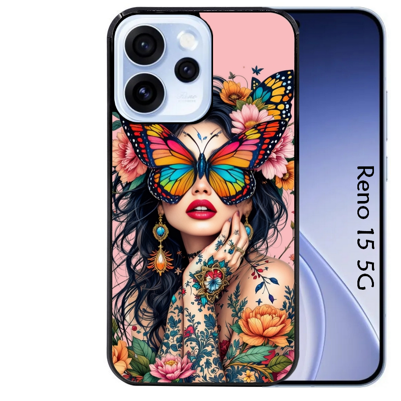 Coque noire taperso pour OPPO Reno 15 et F FS 5G avec motif femme papillon protection antichoc personnalisée