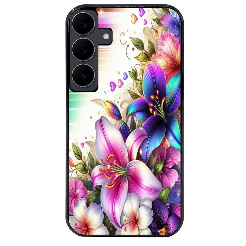 Coque noire taperso pour galaxy A06 A16 A26 A36 A56 avec motif fleur fluo protection antichoc personnalisée
