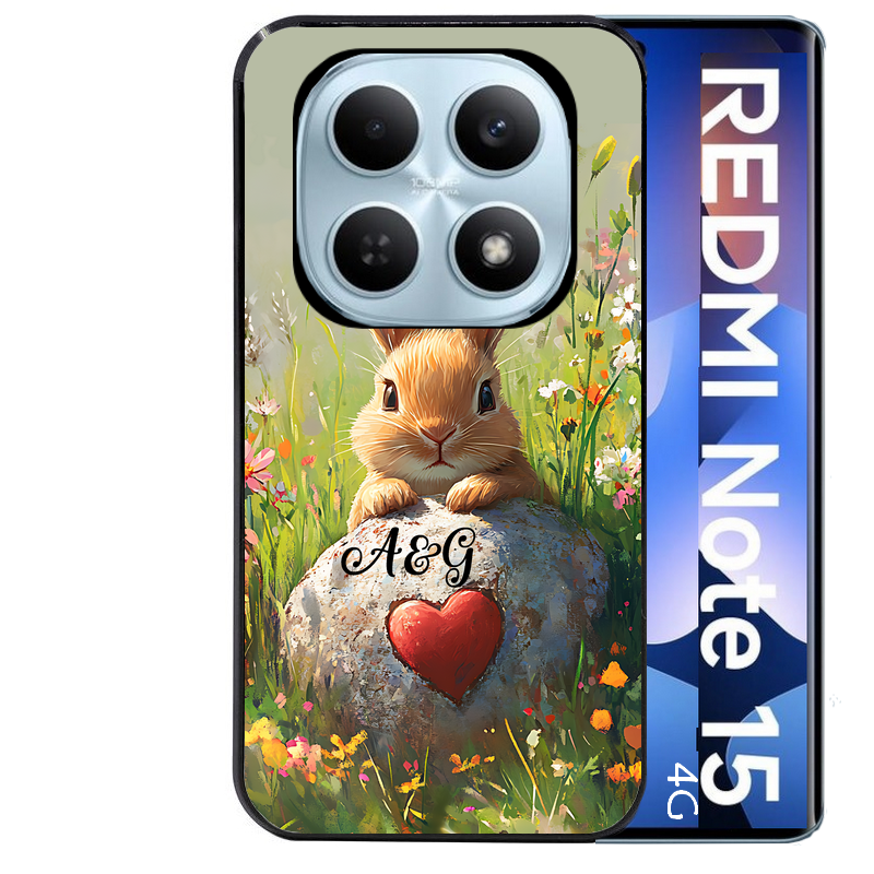 Coque noire taperso pour Redmi Note 15 et PRO PLUS 4G 5G avec motif lapin et fleurs personnalisee protection antichoc personnalisée