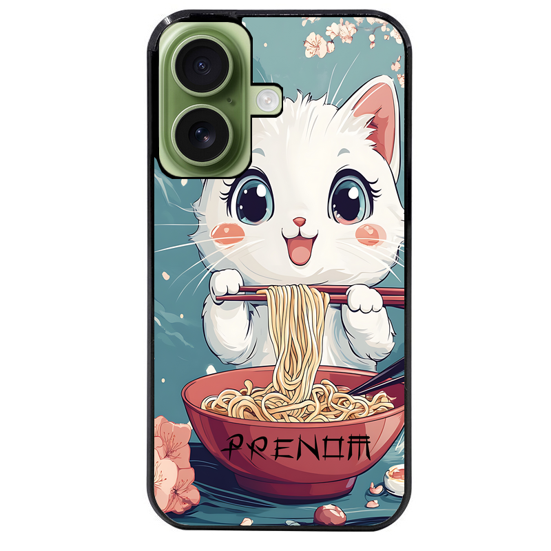 Coque noire taperso pour Iphone 17 17E AIR MAX PRO avec motif chat ramen cerisier protection antichoc personnalisée