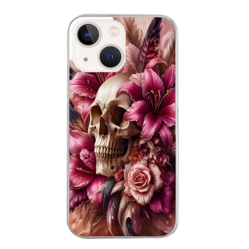 Coque taperso pour Iphone 14 et PRO PLUS PRO MAX avec motif tete de mort skull plume protection antichoc personnalisée