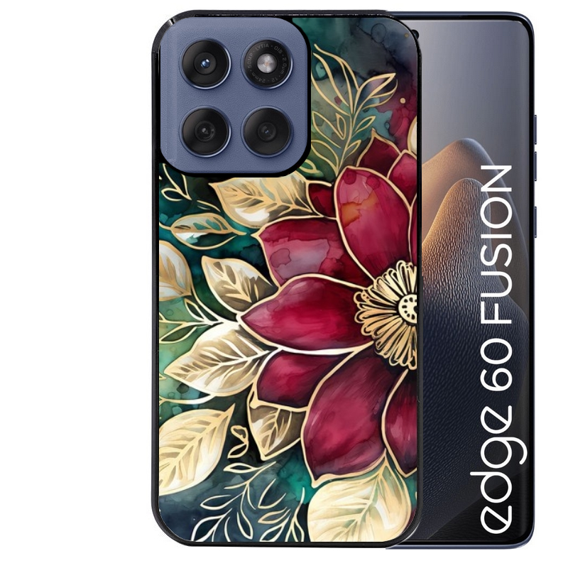 Coque noire taperso pour Moto Edge 60 et Neo Fusion Pro avec motif fleur poinsettia style noel protection antichoc personnalisée