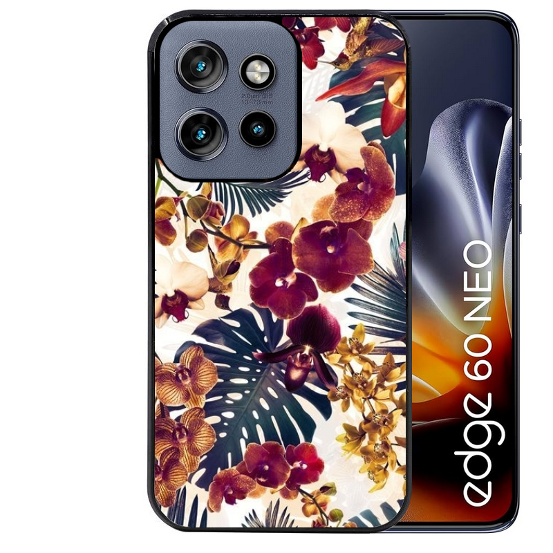 Coque noire taperso pour Moto Edge 60 et Neo Fusion Pro avec motif jungle couleurs d'automne protection antichoc personnalisée