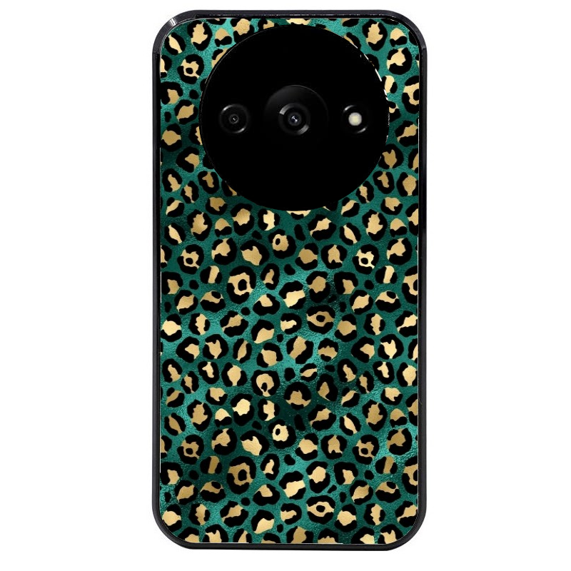 Coque noire taperso pour Redmi A3 avec motif leopard vert protection antichoc personnalisée