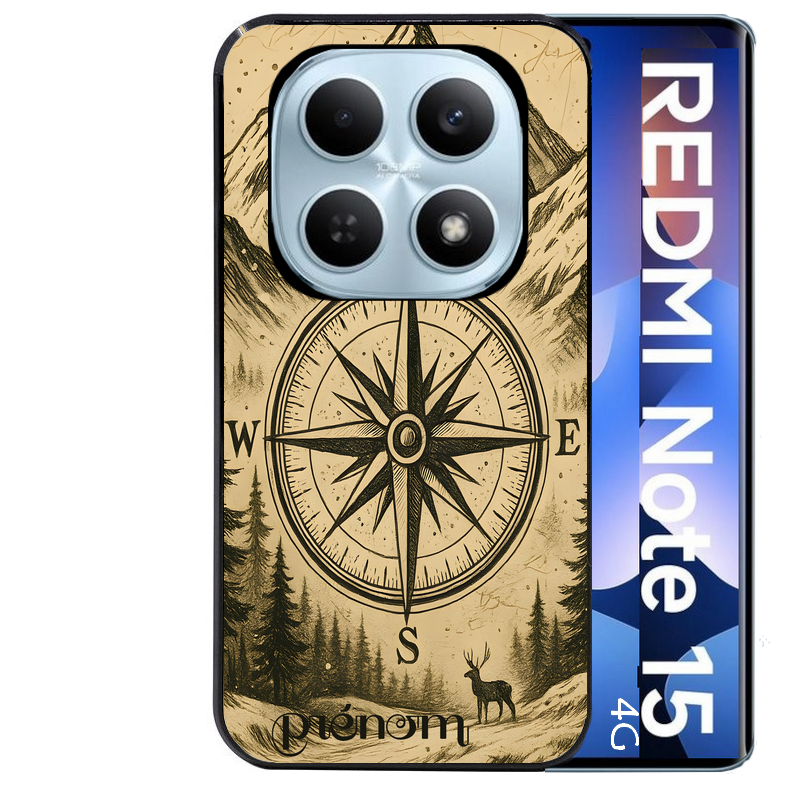 Coque noire taperso pour Redmi Note 15 et PRO PLUS 4G 5G avec motif voyage et boussole protection antichoc personnalisée