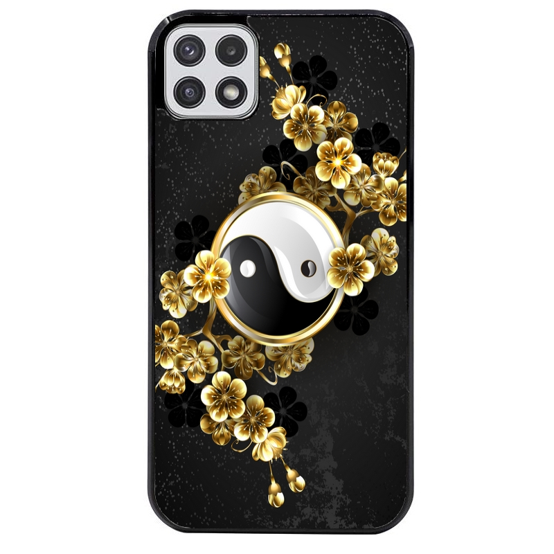 Coque noire taperso pour galaxy A22 A32 A52 A52S 4G 5G  avec motif yin yang et fleur protection antichoc personnalisée