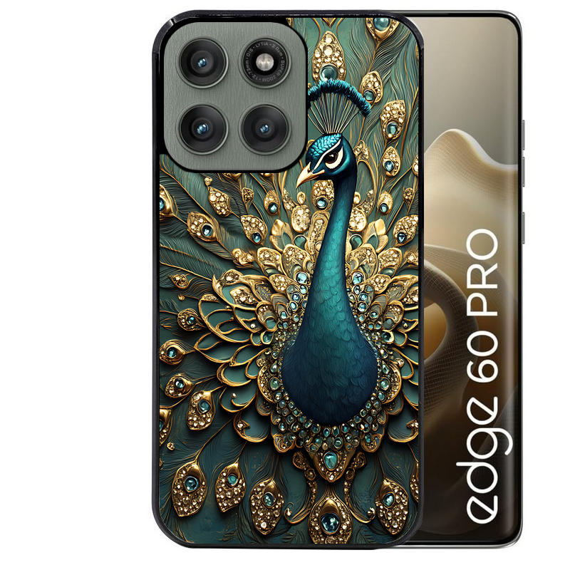 Coque noire taperso pour Moto Edge 60 et Neo Fusion Pro avec motif paon bijoux protection antichoc personnalisée