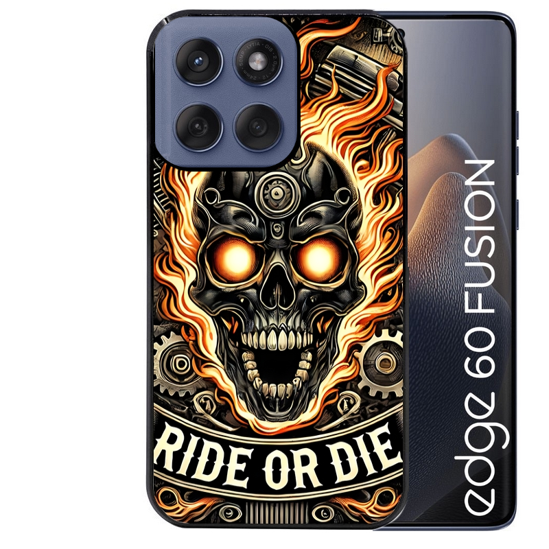 Coque noire taperso pour Moto Edge 60 et Neo Fusion Pro avec motif tete de mort flamme protection antichoc personnalisée