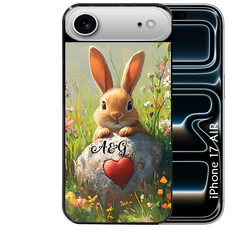 Coque noire taperso pour Iphone 17 17E AIR MAX PRO avec motif lapin et fleurs personnalisee protection antichoc personnalisée