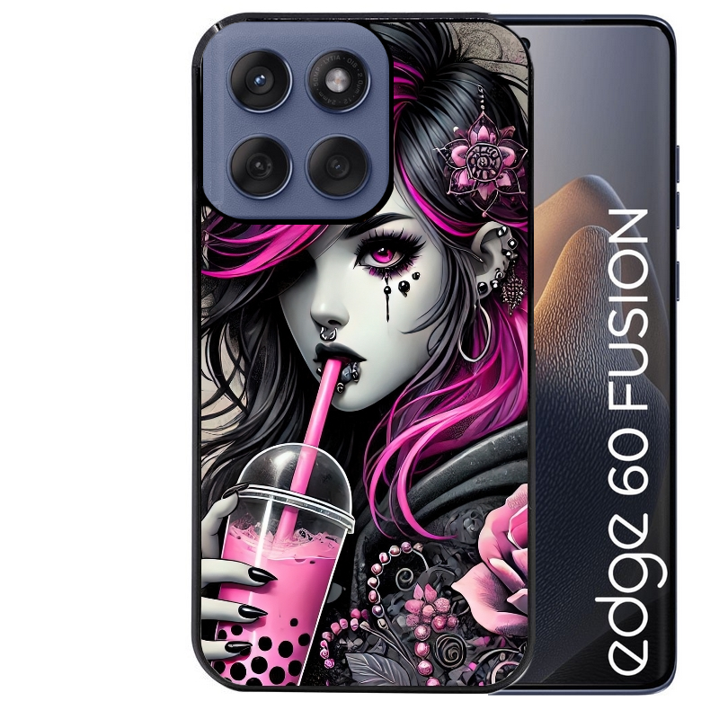 Coque noire taperso pour Moto Edge 60 et Neo Fusion Pro avec motif anime et gothic boba protection antichoc personnalisée