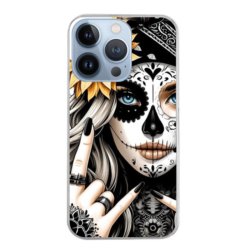 Coque taperso pour Iphone 14 et PRO PLUS PRO MAX avec motif tete de mort tatoo protection antichoc personnalisée