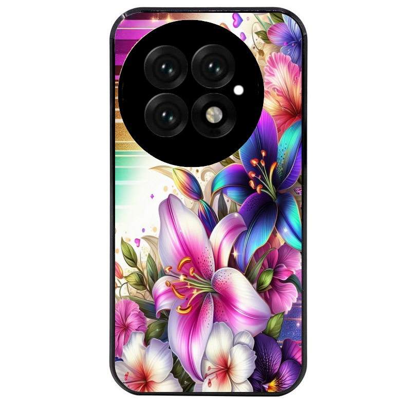 Coque noire taperso pour OnePlus 13 avec motif fleur fluo protection antichoc personnalisée
